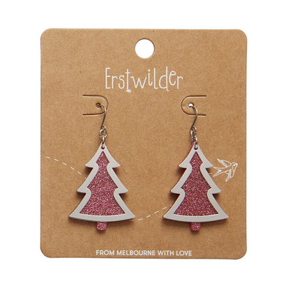 Pink Christmas Tree Drop Earrings - Silver  -  Erstwilder Essentials  -  Quirky Resin and Enamel Accessories