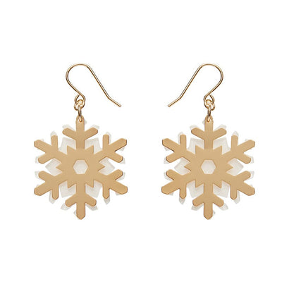 White Snowflake Drop Earrings - Gold  -  Erstwilder Essentials  -  Quirky Resin and Enamel Accessories