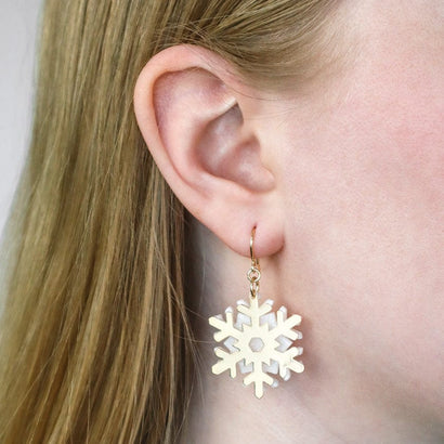 White Snowflake Drop Earrings - Gold  -  Erstwilder Essentials  -  Quirky Resin and Enamel Accessories