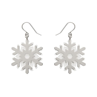 White Snowflake Drop Earrings - Silver  -  Erstwilder Essentials  -  Quirky Resin and Enamel Accessories