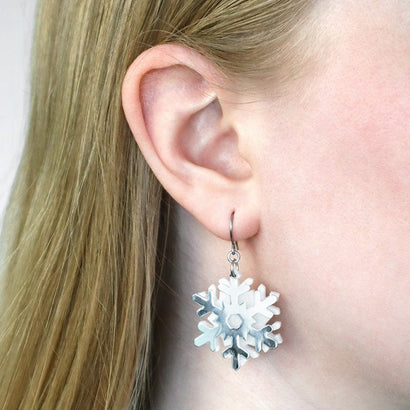 White Snowflake Drop Earrings - Silver  -  Erstwilder Essentials  -  Quirky Resin and Enamel Accessories