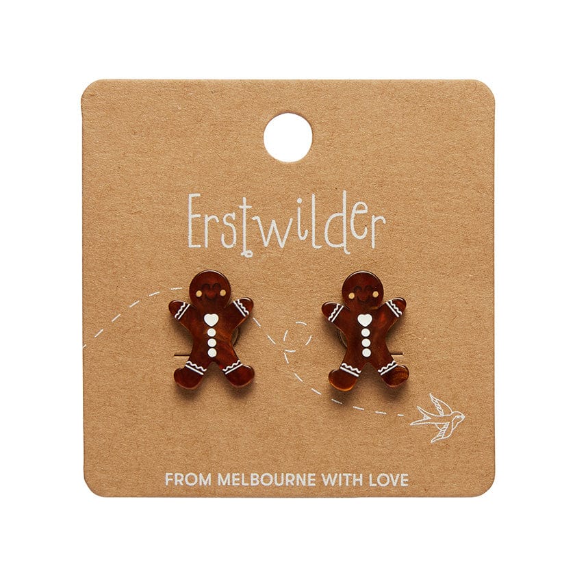 Gingerbread Man Stud Earrings  -  Erstwilder Essentials  -  Quirky Resin and Enamel Accessories