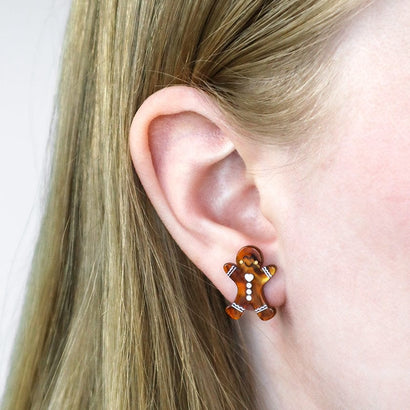 Gingerbread Man Stud Earrings  -  Erstwilder Essentials  -  Quirky Resin and Enamel Accessories