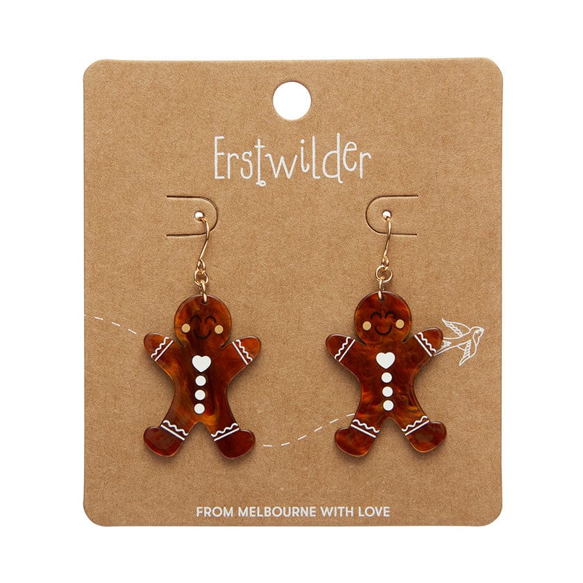 Gingerbread Man Drop Earrings  -  Erstwilder Essentials  -  Quirky Resin and Enamel Accessories