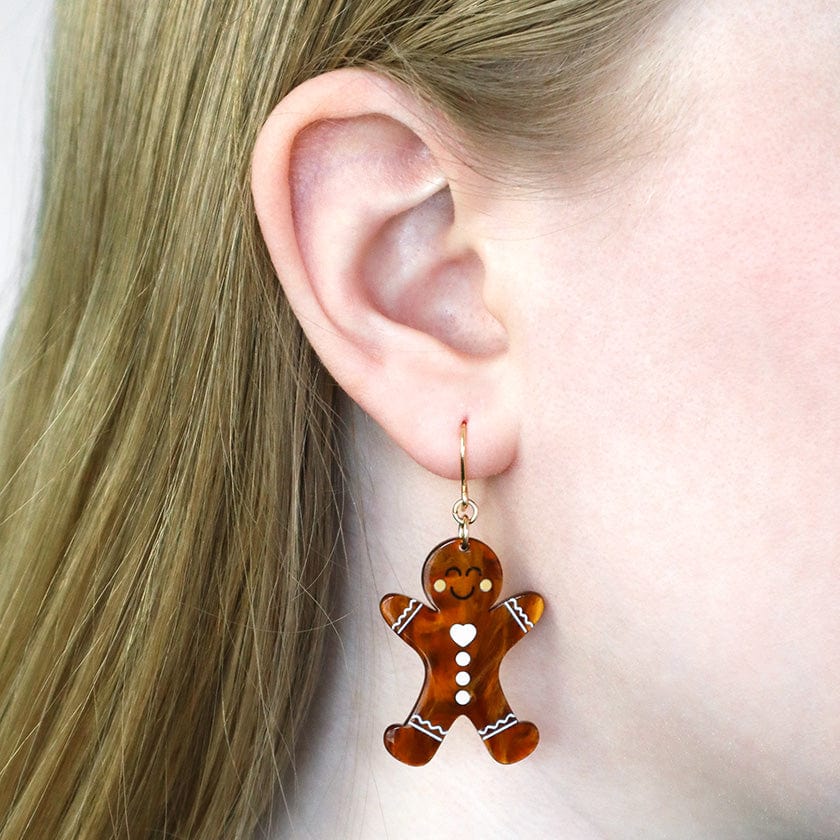 Gingerbread Man Drop Earrings  -  Erstwilder Essentials  -  Quirky Resin and Enamel Accessories