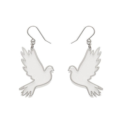 White Dove Drop Earrings - Silver  -  Erstwilder Essentials  -  Quirky Resin and Enamel Accessories