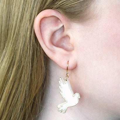 White Dove Drop Earrings - Gold  -  Erstwilder Essentials  -  Quirky Resin and Enamel Accessories