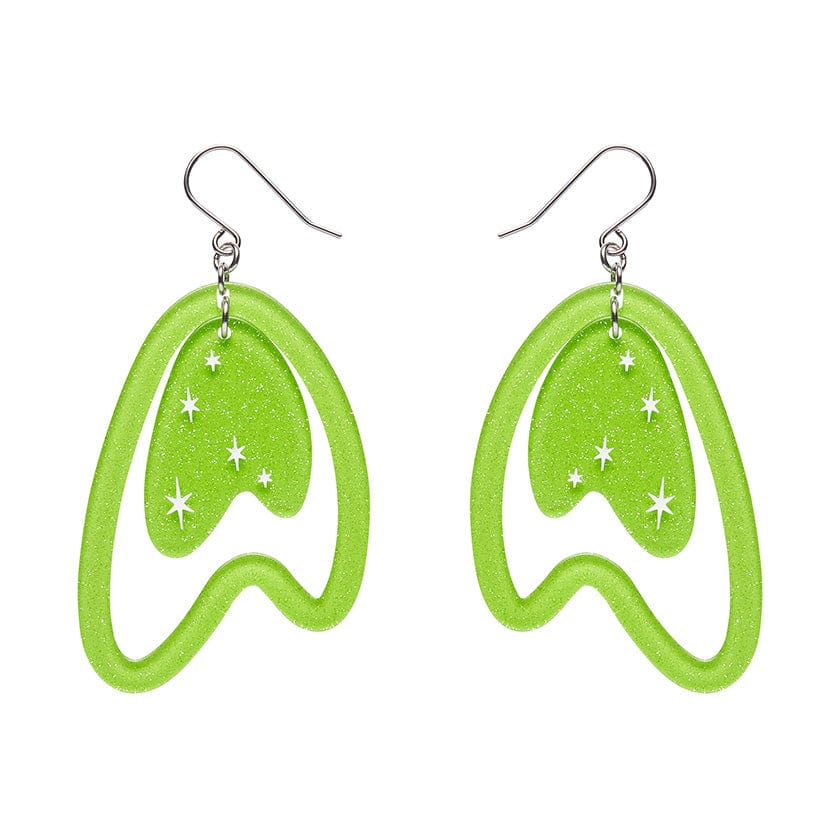 Atomic Boomerang Drop Earrings - Green  -  Erstwilder Essentials  -  Quirky Resin and Enamel Accessories