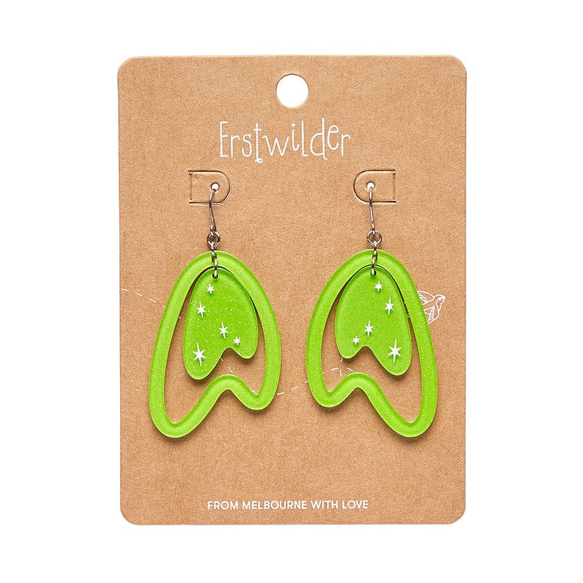 Atomic Boomerang Drop Earrings - Green  -  Erstwilder Essentials  -  Quirky Resin and Enamel Accessories