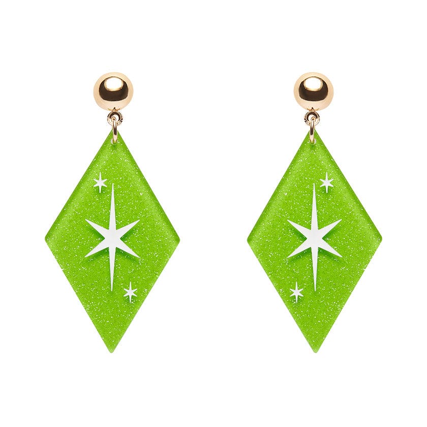 Atomic Diamond Drop Earrings - Green  -  Erstwilder Essentials  -  Quirky Resin and Enamel Accessories