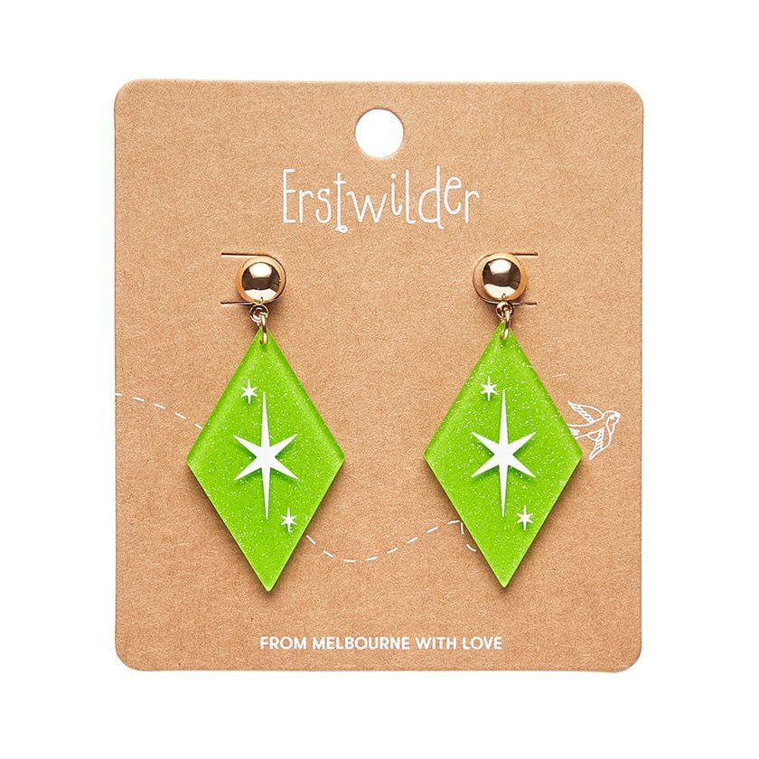 Atomic Diamond Drop Earrings - Green  -  Erstwilder Essentials  -  Quirky Resin and Enamel Accessories