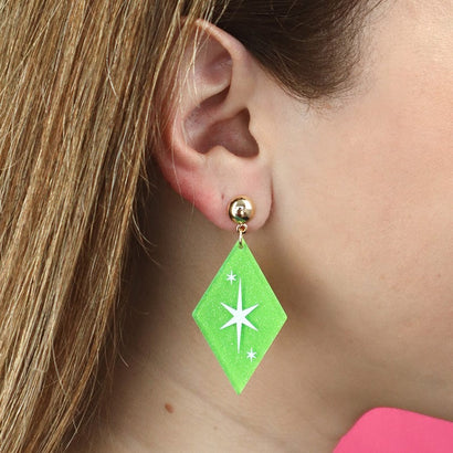 Atomic Diamond Drop Earrings - Green  -  Erstwilder Essentials  -  Quirky Resin and Enamel Accessories