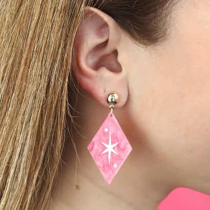 Atomic Diamond Drop Earrings - Pink  -  Erstwilder Essentials  -  Quirky Resin and Enamel Accessories