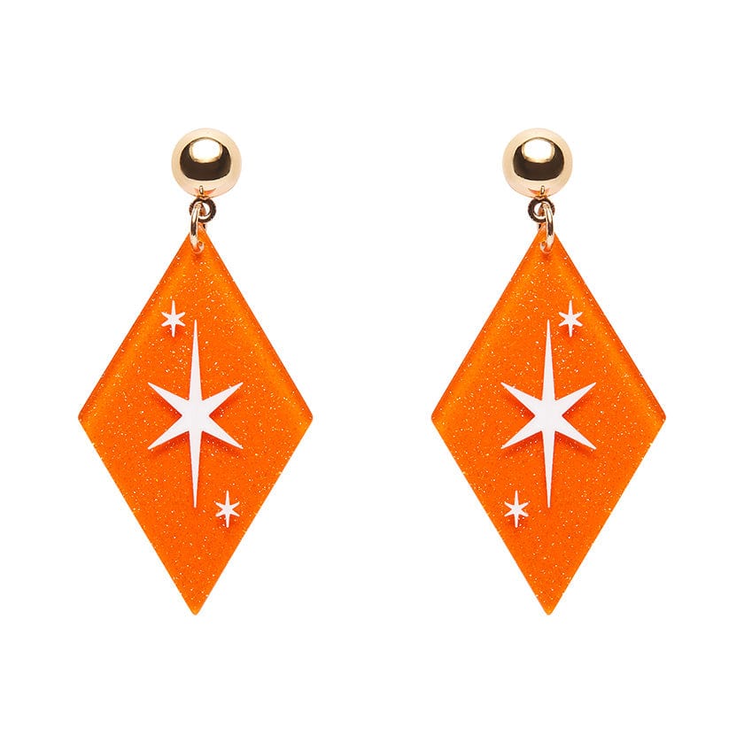 Atomic Diamond Drop Earrings - Orange  -  Erstwilder Essentials  -  Quirky Resin and Enamel Accessories