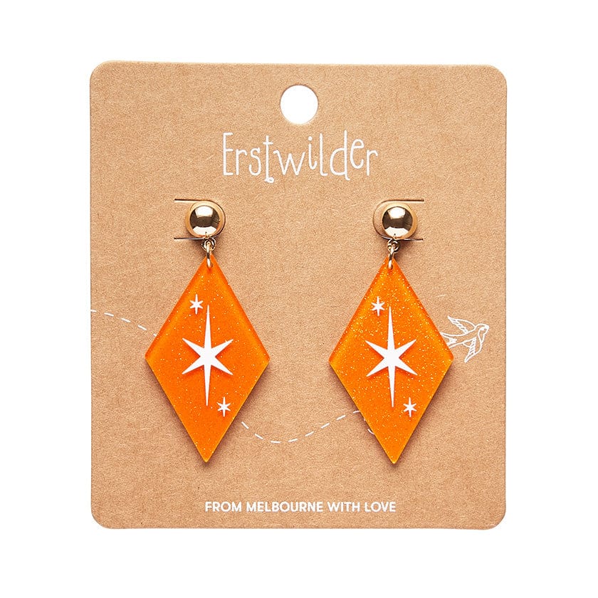 Atomic Diamond Drop Earrings - Orange  -  Erstwilder Essentials  -  Quirky Resin and Enamel Accessories