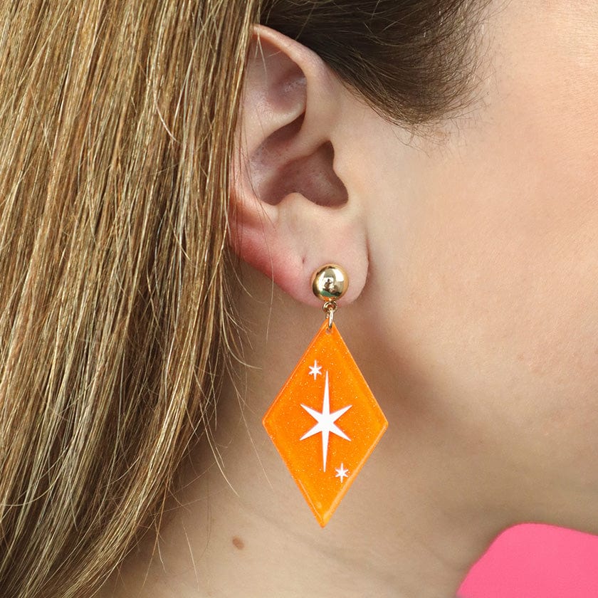 Atomic Diamond Drop Earrings - Orange  -  Erstwilder Essentials  -  Quirky Resin and Enamel Accessories