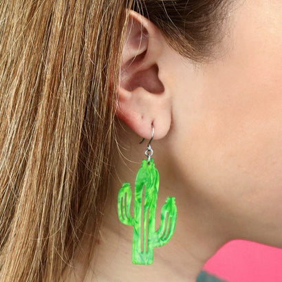 Cactus Drop Earrings - Light Green  -  Erstwilder Essentials  -  Quirky Resin and Enamel Accessories