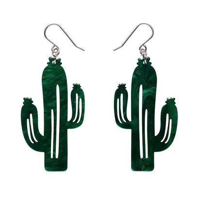 Cactus Drop Earrings - Dark Green  -  Erstwilder Essentials  -  Quirky Resin and Enamel Accessories