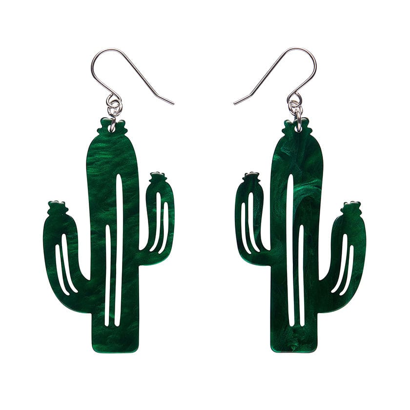 Cactus Drop Earrings - Dark Green  -  Erstwilder Essentials  -  Quirky Resin and Enamel Accessories