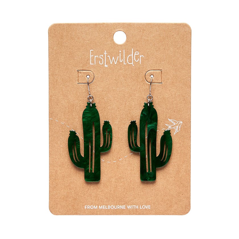 Cactus Drop Earrings - Dark Green  -  Erstwilder Essentials  -  Quirky Resin and Enamel Accessories