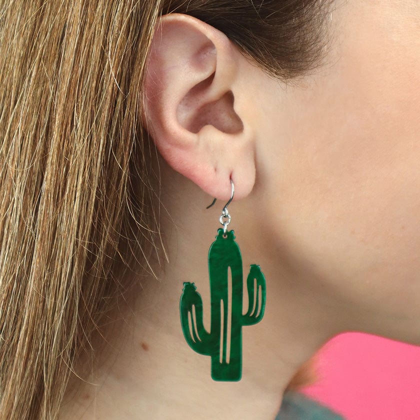 Cactus Drop Earrings - Dark Green  -  Erstwilder Essentials  -  Quirky Resin and Enamel Accessories