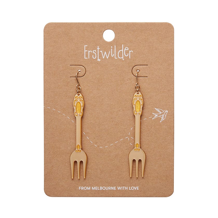 Fork, Please! Drop Earrings - Gold  -  Erstwilder Essentials  -  Quirky Resin and Enamel Accessories