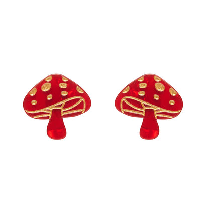 Mushroom Stud Earrings - Red  -  Erstwilder Essentials  -  Quirky Resin and Enamel Accessories