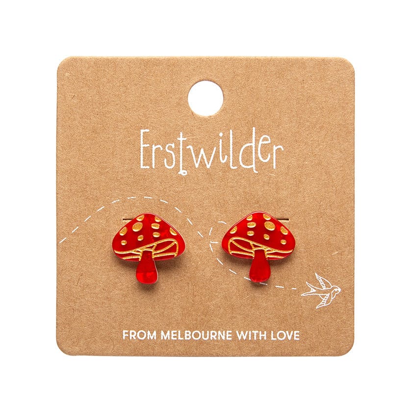 Mushroom Stud Earrings - Red  -  Erstwilder Essentials  -  Quirky Resin and Enamel Accessories