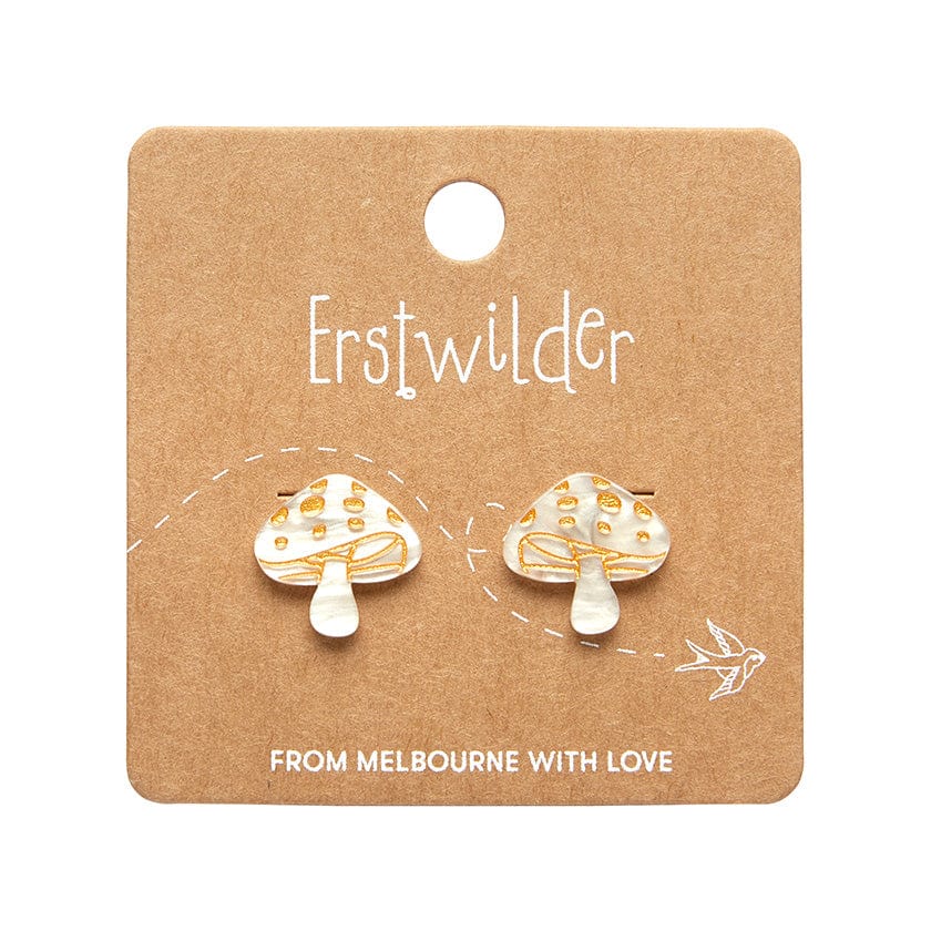 Mushroom Stud Earrings - Cream  -  Erstwilder Essentials  -  Quirky Resin and Enamel Accessories