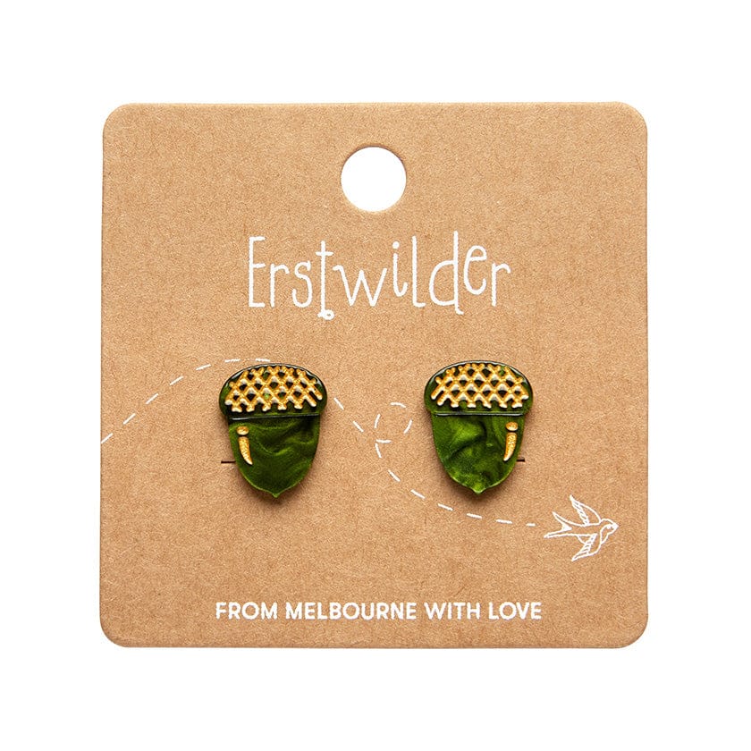 Acorn Stud Earrings - Green  -  Erstwilder Essentials  -  Quirky Resin and Enamel Accessories