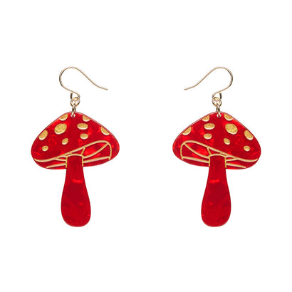 Mushroom Drop Earrings - Red