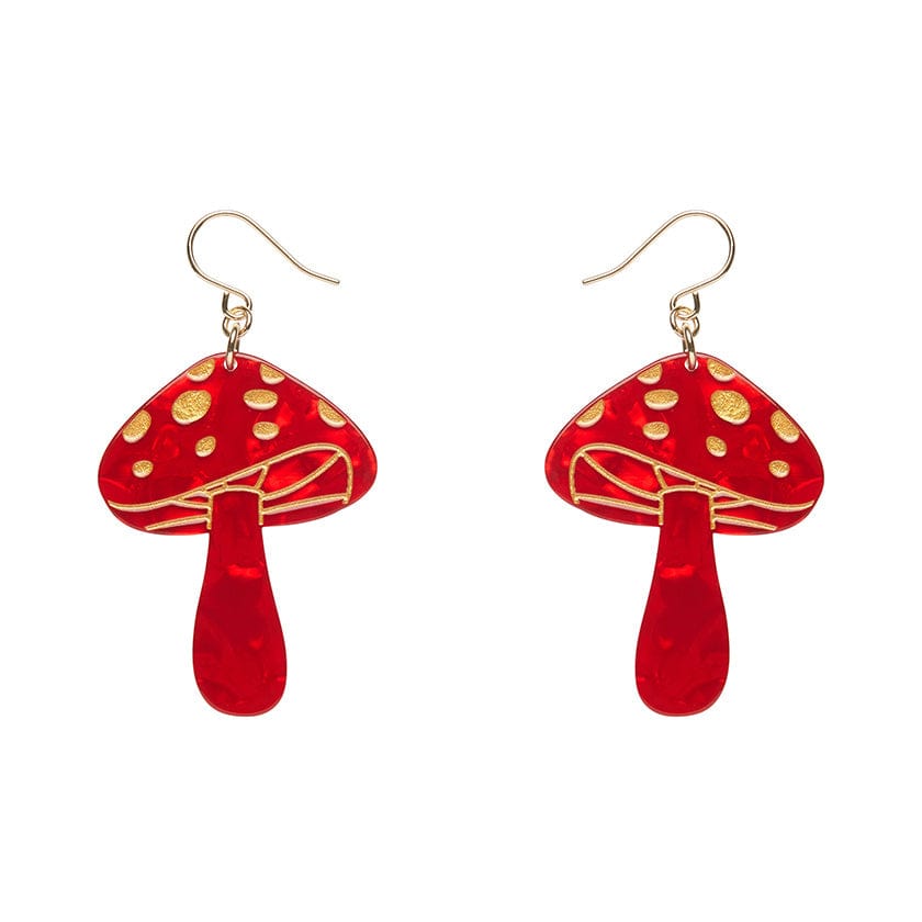 Mushroom Drop Earrings - Red  -  Erstwilder Essentials  -  Quirky Resin and Enamel Accessories