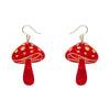 Mushroom Drop Earrings - Red