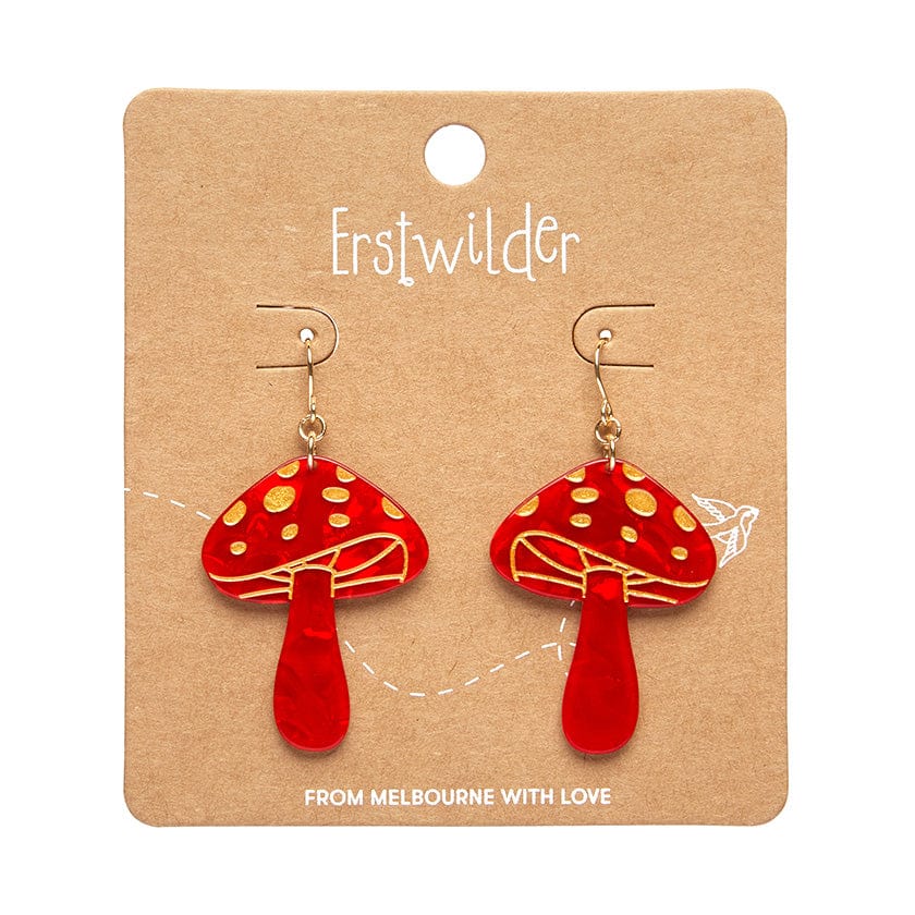 Mushroom Drop Earrings - Red  -  Erstwilder Essentials  -  Quirky Resin and Enamel Accessories