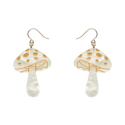 Mushroom Drop Earrings - Cream  -  Erstwilder Essentials  -  Quirky Resin and Enamel Accessories