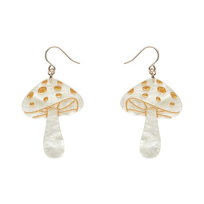 Mushroom Drop Earrings - Cream  -  Erstwilder Essentials  -  Quirky Resin and Enamel Accessories