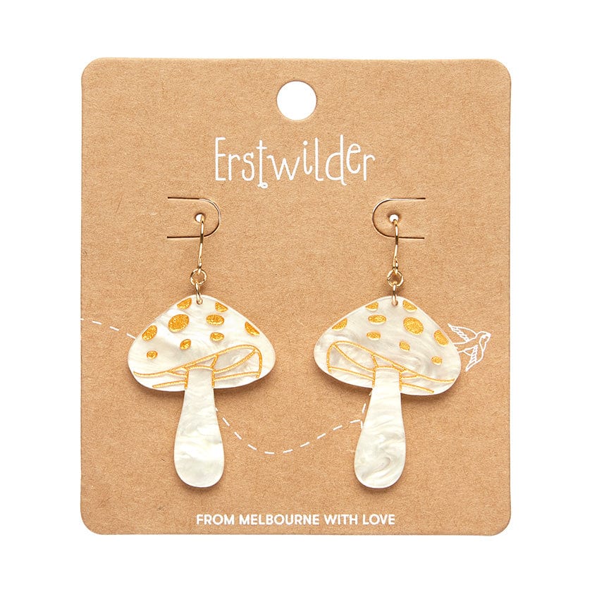 Mushroom Drop Earrings - Cream  -  Erstwilder Essentials  -  Quirky Resin and Enamel Accessories