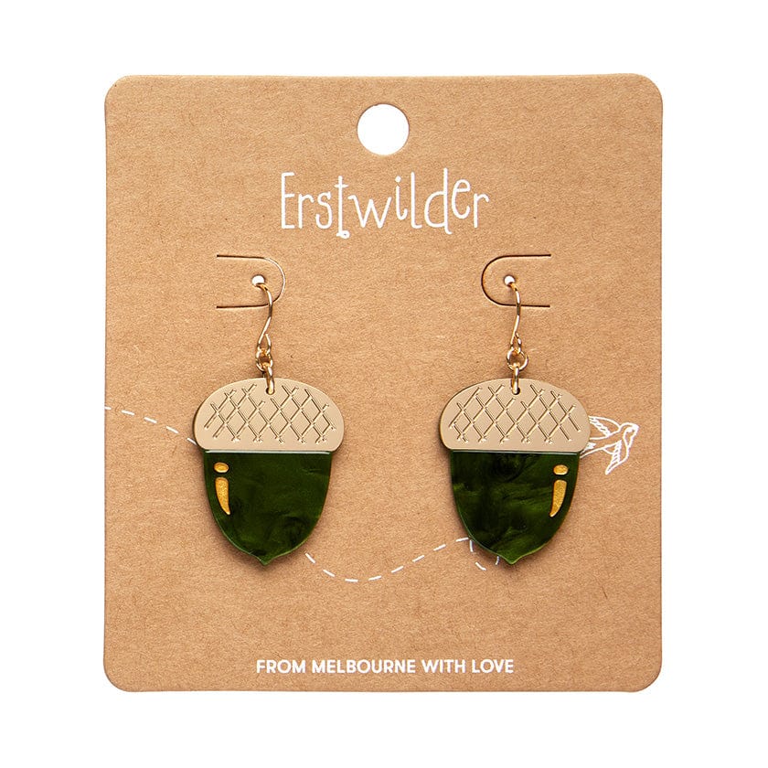 Acorn Drop Earrings - Green  -  Erstwilder Essentials  -  Quirky Resin and Enamel Accessories