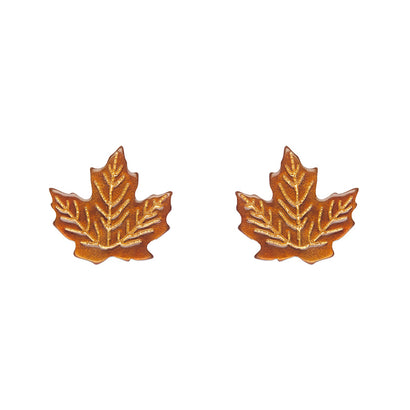 Maple Leaf Stud Earrings - Orange