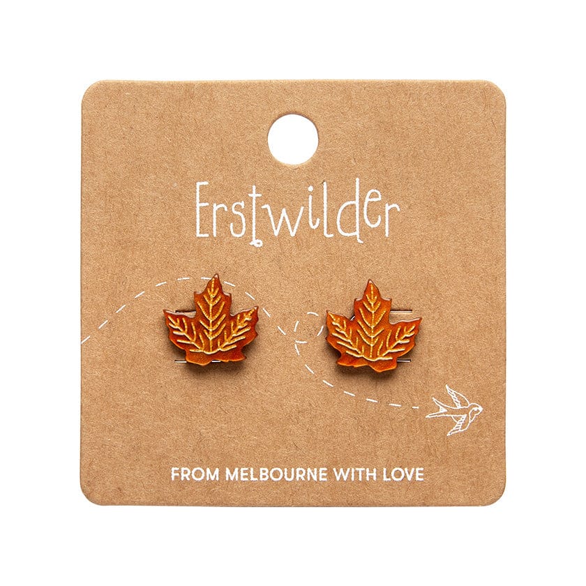 Maple Leaf Stud Earrings - Orange  -  Erstwilder Essentials  -  Quirky Resin and Enamel Accessories