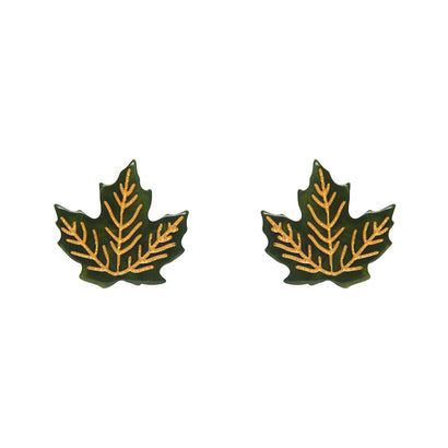 Maple Leaf Stud Earrings - Green