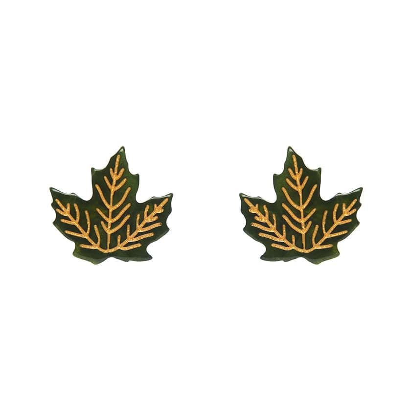 Maple Leaf Stud Earrings - Green  -  Erstwilder Essentials  -  Quirky Resin and Enamel Accessories