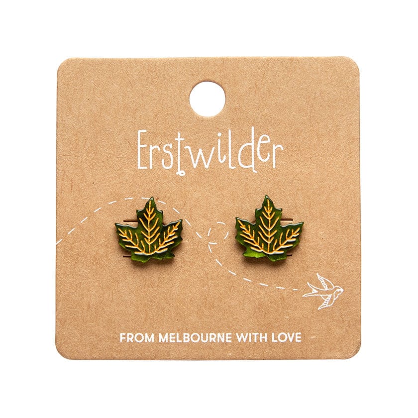 Maple Leaf Stud Earrings - Green  -  Erstwilder Essentials  -  Quirky Resin and Enamel Accessories