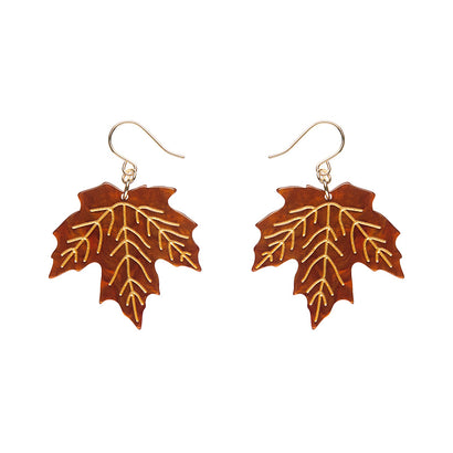 Maple Leaf Drop Earrings - Orange