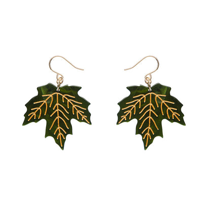 Maple Leaf Drop Earrings - Green