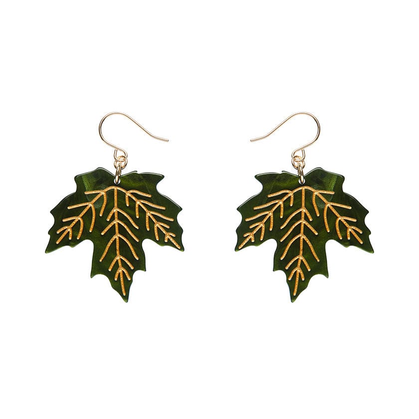 Maple Leaf Drop Earrings - Green  -  Erstwilder Essentials  -  Quirky Resin and Enamel Accessories