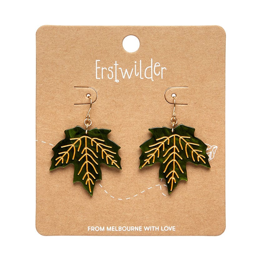 Maple Leaf Drop Earrings - Green  -  Erstwilder Essentials  -  Quirky Resin and Enamel Accessories