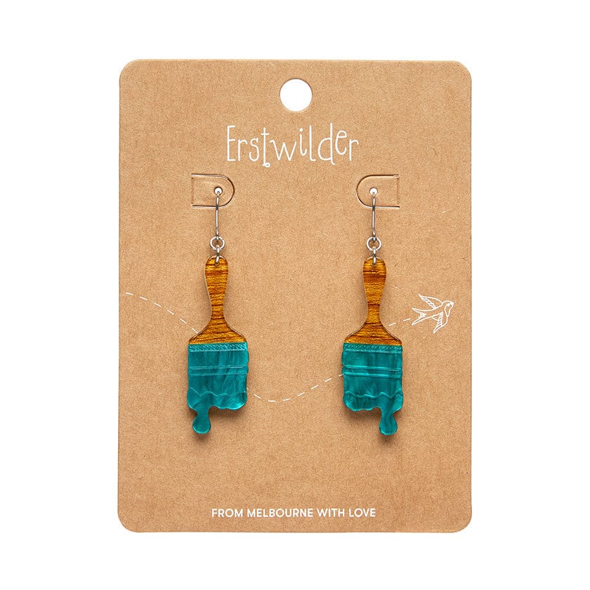 Paint Brush Ripple Drop Earrings - Teal  -  Erstwilder Essentials  -  Quirky Resin and Enamel Accessories