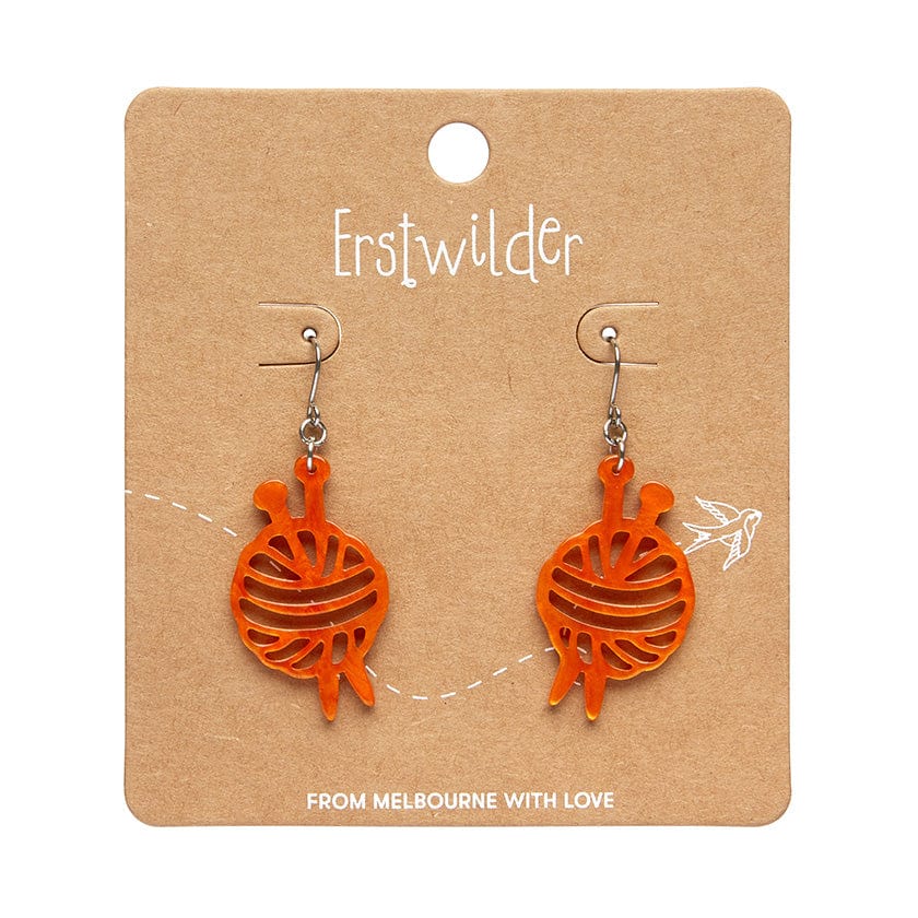 Ball Of Yarn Ripple Drop Earrings - Orange  -  Erstwilder Essentials  -  Quirky Resin and Enamel Accessories