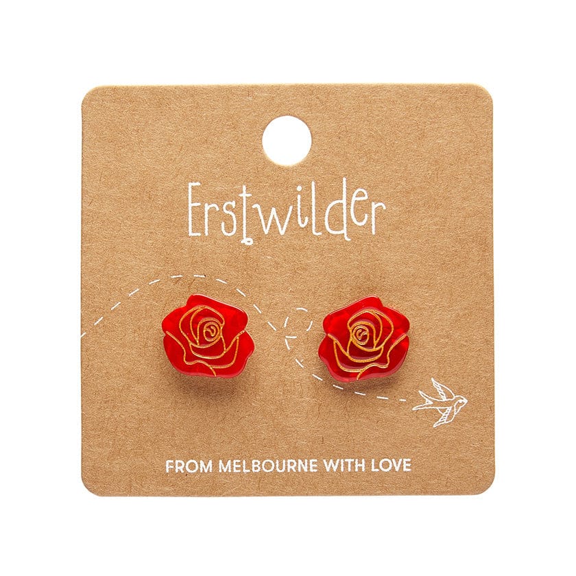 Eternal Rose Stud Earrings - Red  -  Erstwilder Essentials  -  Quirky Resin and Enamel Accessories